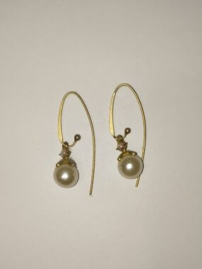 Gold-Tone Pearl Drop Earrings with Crystal Accent